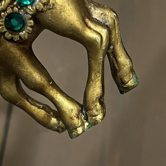 Lefton Gold Sleigh & Reindeer Red Green Jewels Christmas Ceramic w/Sticker Japan - Picture 13 of 16